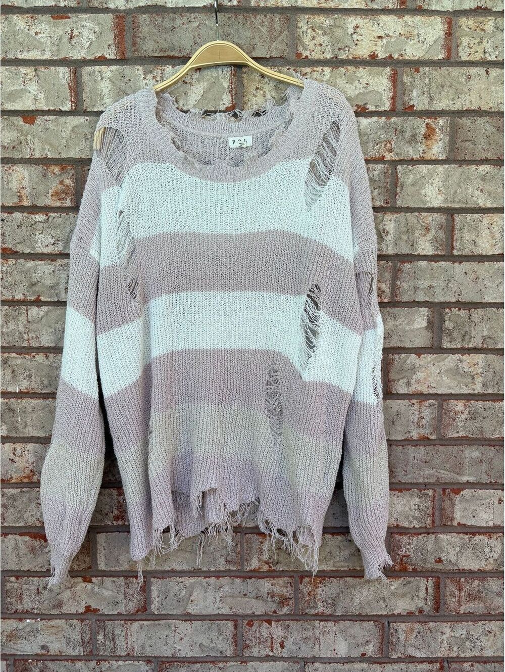 POL Distressed Stripe Sweater Size L